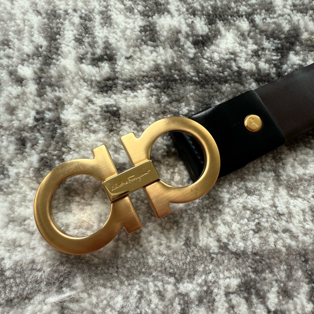 Salvatore Ferragamo Gold Buckle Two Tone Reversible Belt